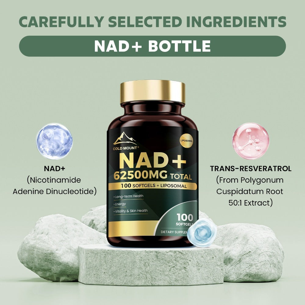 NAD+ Supplement 62500mg - Nicotinamide Riboside & Trans-Resveratrol | for, Repair & | Supports Light, Brain & Healthy Aging | 100 Softgels, 50-Day Supply, Focus Enhancement, Memory Support, High Potency
