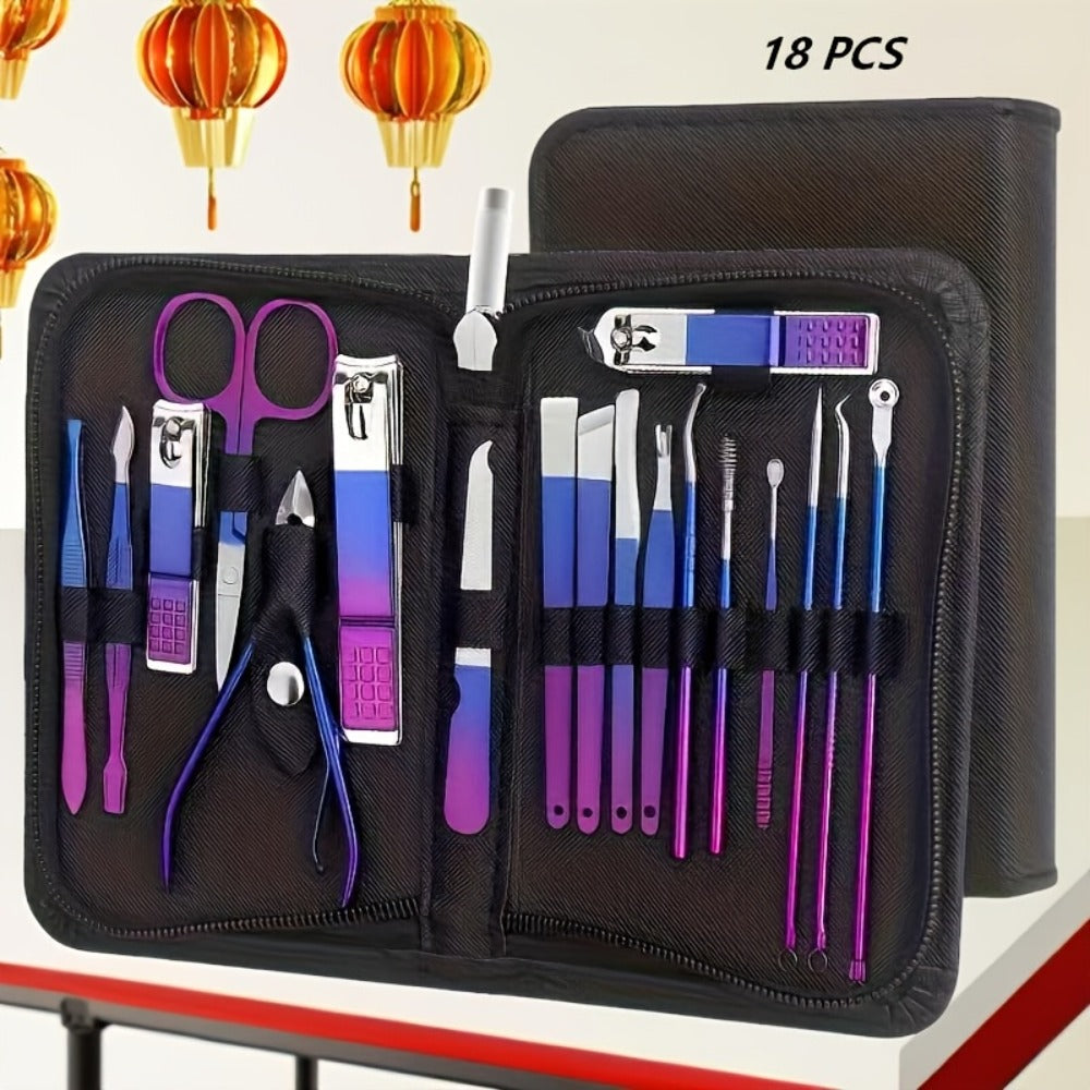 9/18/30/60pcs Manicure Set | Gradient Purple-Blue, Black, Pink, Dark Green Options | Professional Nail Clipper & Pedicure Kit | Portable Travel Grooming Tools For Cuticle Trimming & Nail Care | Ideal Valentine'S Day & Spring Festival Gift For Her