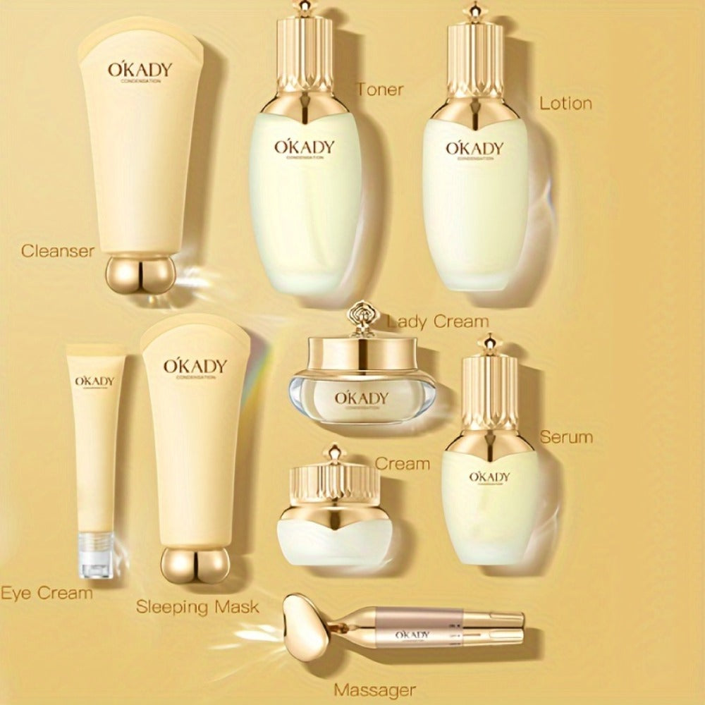 Ginseng Skincare Set 9-Piece OKADY Anti-Aging Alcohol-Free Hypoallergenic Cleansing Purifying Quick Absorbing Facial Skincare Kit Gift for Women Mom Girlfriend
