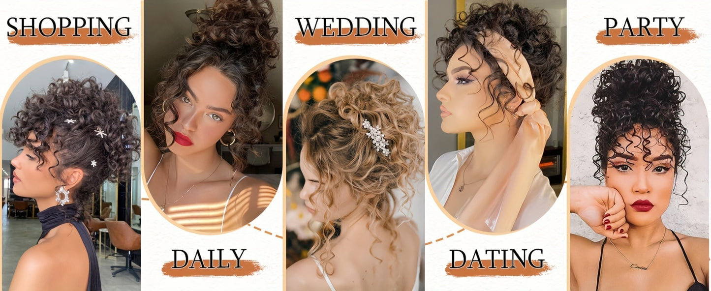 Messy Bun Hair Extension Drawstring Curly Ponytail - 80g Synthetic Loose Bun Piece for Women Thinning Hair Black Brown Burgundy 10 Inch