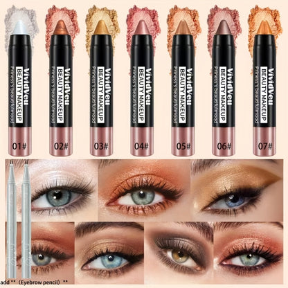 Eyeshadow Sticks 7-Piece Set – Pop Color Matte Eye Makeup Pencils with Eyebrow Pencil, Easy Apply Smoky Eye Kit for Party, Daily & Festival Makeup