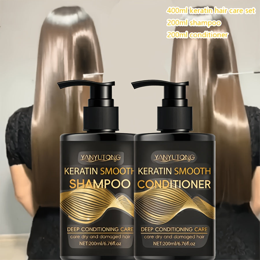 400mlKeratin Hair Care Set/ 200mlShampoo/ 200mlconditioner, Moisturizes Hair And Scalp, Breaks And Splits-professional, for Dyeing Hair And Heat Damage, Home Hair Care, to Create Hair Without Rashness Y-suitable for All Hair Qualities, Hallowee