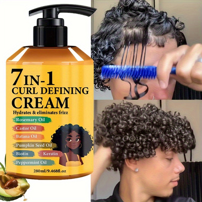Upgraded New Arrival 7-in-1 Hair Curling Cream With Moroccan Argan Oil, 9.47oz*1 Bottle - Naturally Fluffy, Long-Lasting Hold, Moisturizing, Suitable For Wavy And Curly Hair, Protects Hair With Rosemary Curling Hair Products And Hair Care Products.