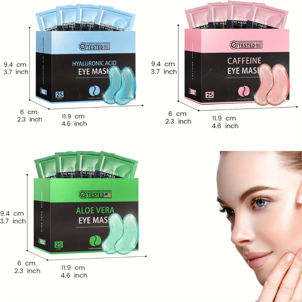 Under Eye Mask Patches 25 Pairs – Caffeine, Hyaluronic Acid & Aloe Vera Collagen Eye Masks for Dark Circles, Puffiness & Deep Hydration | All Skin Types, Men & Women