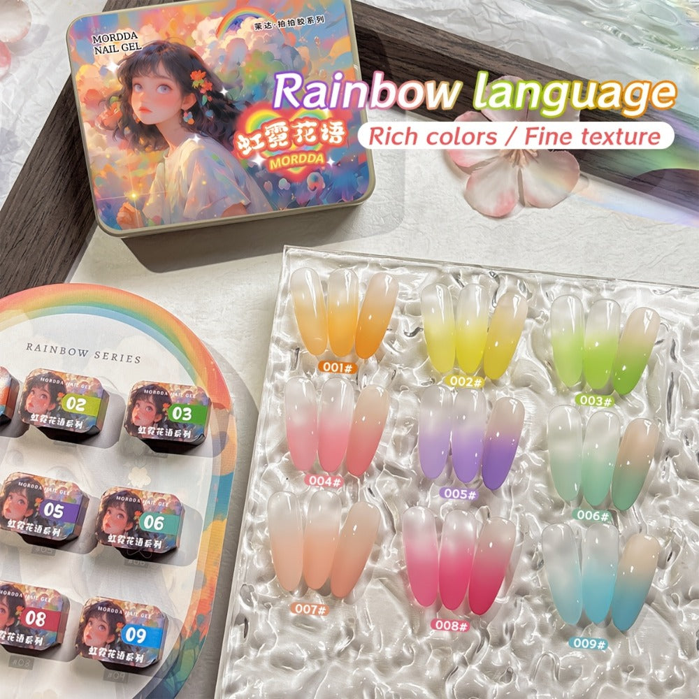 MORDDA 9pcs Rainbow Nail Polish Set - Mini 9-Grid Gel Nail Kit, High Saturation, Long-Lasting, No Alcohol, Gradient Effect, Salon Quality, Perfect Gift for Women