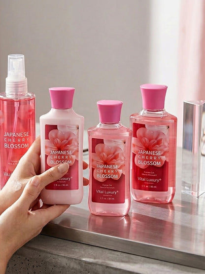 Bath & Body Care Gift Set Shower Gel Body Lotion Body Mist with Aloe Vera Vitamin E Glycerin Moisturizing Fragrance Set for Women Japanese Cherry Blossom Lavender Vanilla Coconut