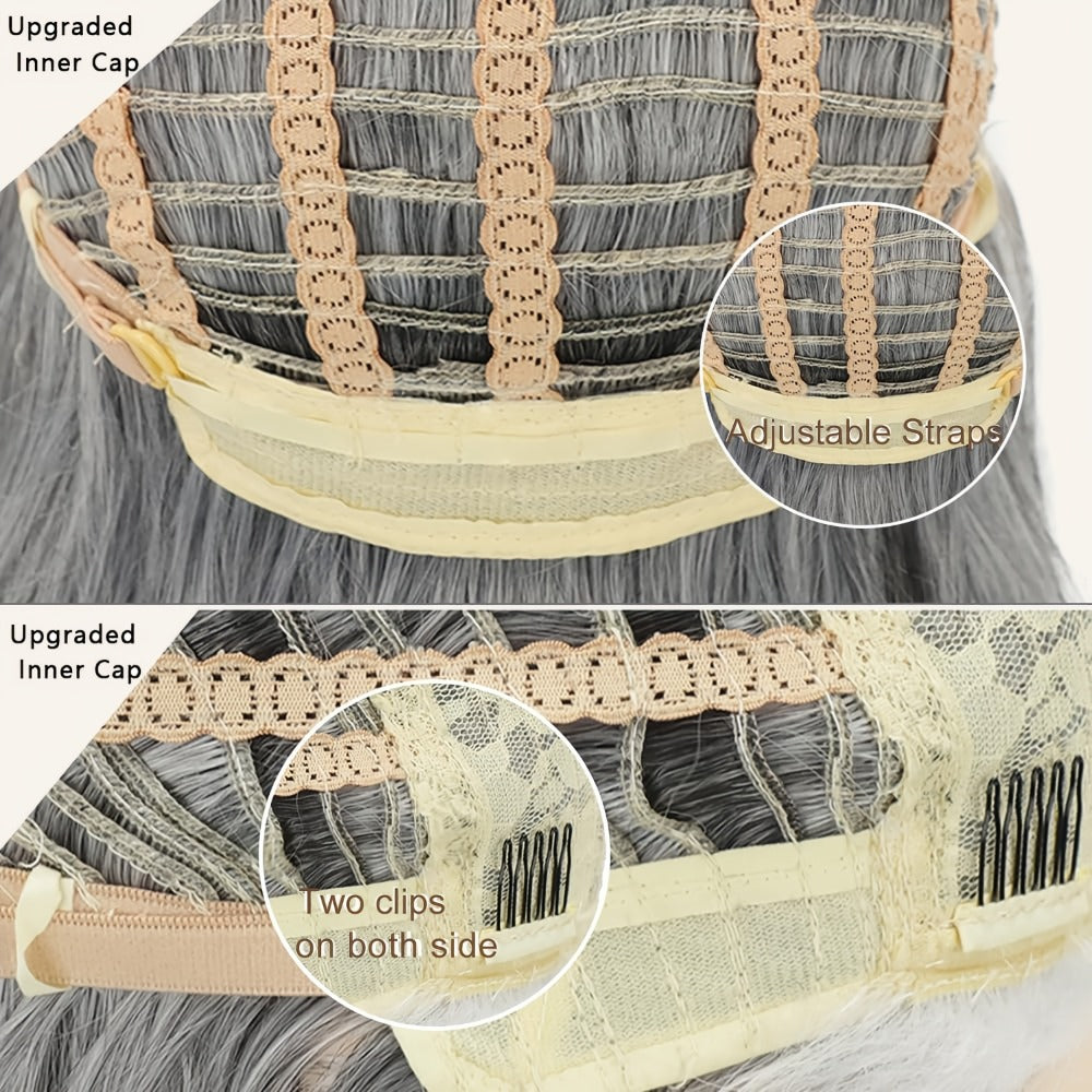 Grey Wig for Women Long Layered Silvery Wavy Synthetic Wig with Highlights 18 Inch Rose Net Cap Beginner Friendly Natural Look Daily Wear Party Cosplay