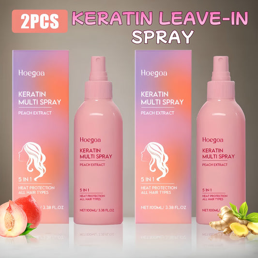 Set of 2 Fruity Peach Leave-In Conditioner Spray, Ideal for Styling Normal Hair with a Fluffy Look, Provides Hydration And Moisture, Lasting Scent, Heat-Resistant And No Rinse Required. Perfect Gifts for Valentine'S Day