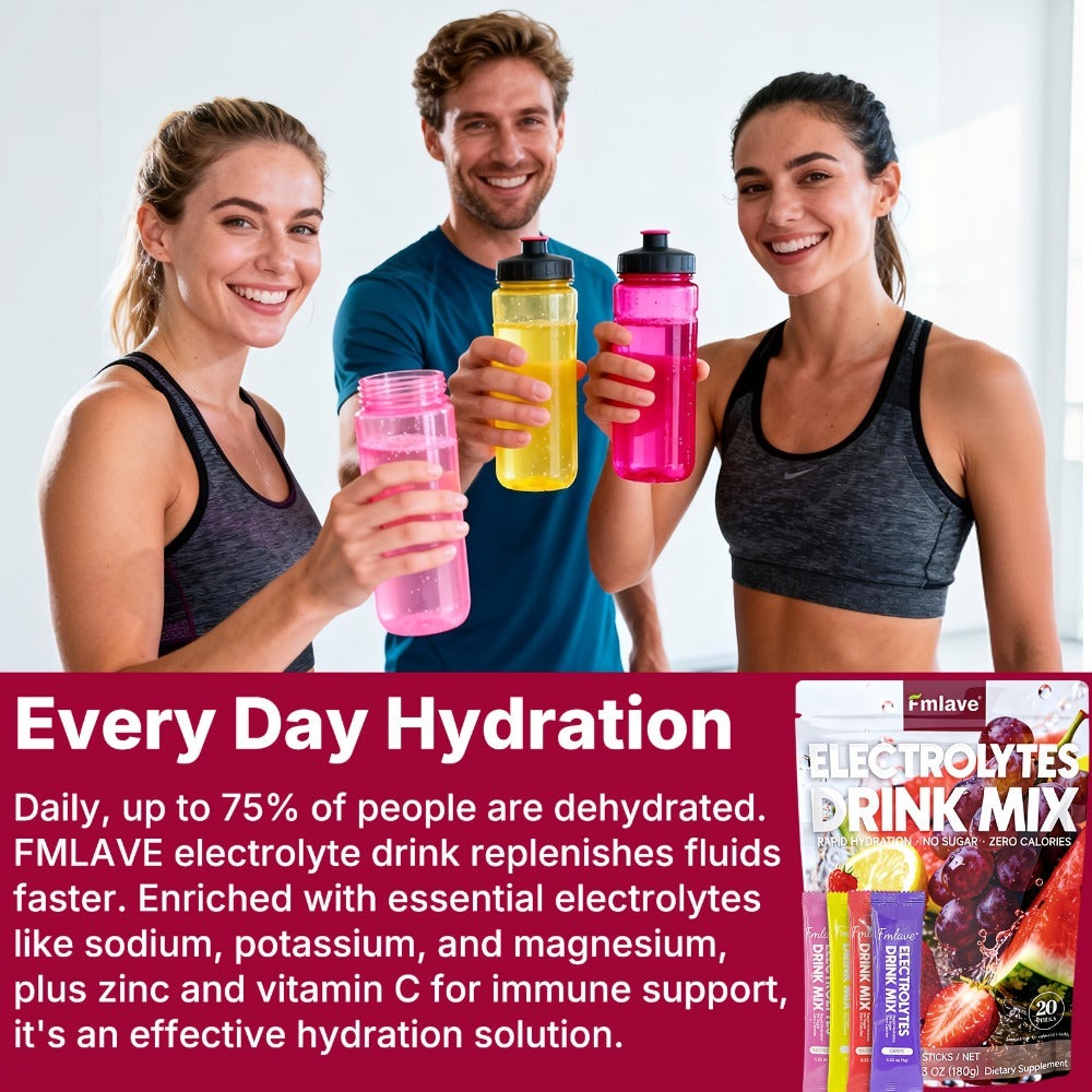 Electrolyte Drink Mix - Hydration Powder for Rapid Rehydration, Supports - Zero Sugar/Zero Calorie with Vitamins C/B6/B12 - 20 Single-Serving Sticks for Workouts, Travel & Daily Use