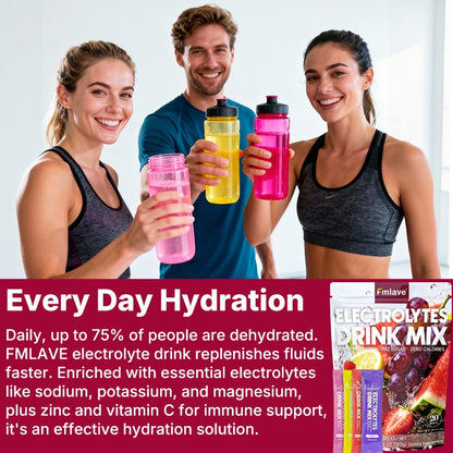 Electrolyte Drink Mix Powder - Zero Sugar, Zero Calorie Rapid Hydration with Vitamins C, B6 & B12 - 20 Single-Serving Sticks for Workouts, Travel & Daily Use