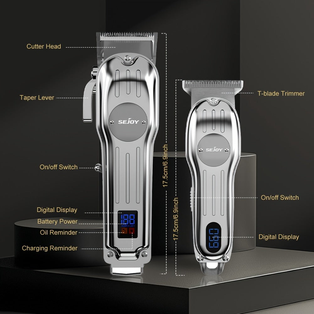 Rechargeable Professional Hair Clippers for Men, Cordless Metal Barber Clippers And Trimmers, Guide Comb for Hair Cutting, with LED Display, Zero Gap T-Blade Beard Hair Trimmer, Gifts for Men