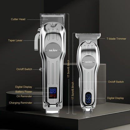 Professional Hair Clippers for Men Cordless Metal Barber Clipper with Zero Gap T-Blade LED Display & Guide Combs - Rechargeable Beard Trimmer Grooming Gift