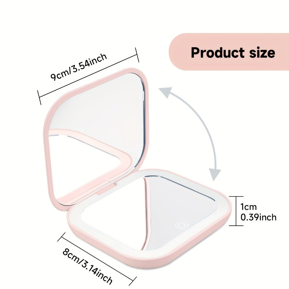 FORICOM LED Lighted Handheld Mirror 2-Sided Glass Mirror with 3 Adjustable Brightness Settings, with USB Charging, Foldable & Portable Design, Polished Plastic Frame, Animal Theme, for Makeup And Travel