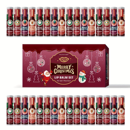 Lip Gloss & Balm Set 32 Pcs — MISS FACTOR Christmas Style, Long-Lasting Hydration, Smudge-Proof, Lipstick-Like Tubes, Holiday Gift for Women & Men