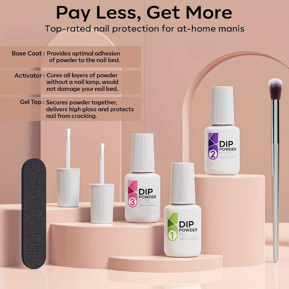 Dip Powder Nail Kit 11pcs Starter Set - 4 Colors Nude Skin Tones Golden Glitter Acrylic Dipping Powder with Base Coat Top Coat Activator French Nail Art Manicure Gift Set