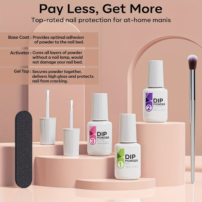 Dip Powder Nail Kit 11pcs Starter Set - 4 Colors Nude Skin Tones Golden Glitter Acrylic Dipping Powder with Base Coat Top Coat Activator French Nail Art Manicure Gift Set
