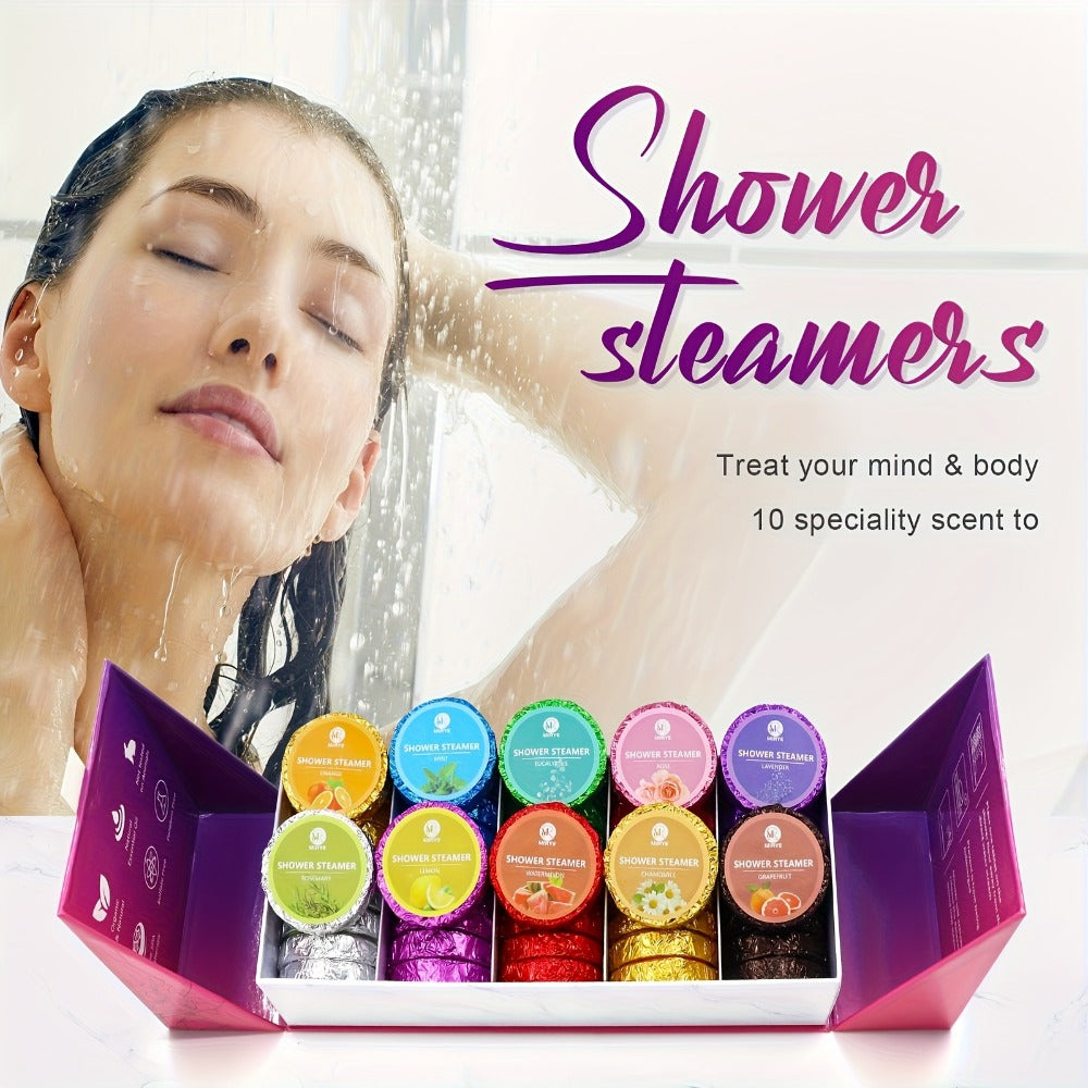 Luxury 40pcs Shower Steamers Spa Gift Set, 10 Unique Herbal & Fruity Fragrances Rose Eucalyptus Lavender Rosemary, Universal Self Care Gift for Men Women Holiday Birthday Family Party