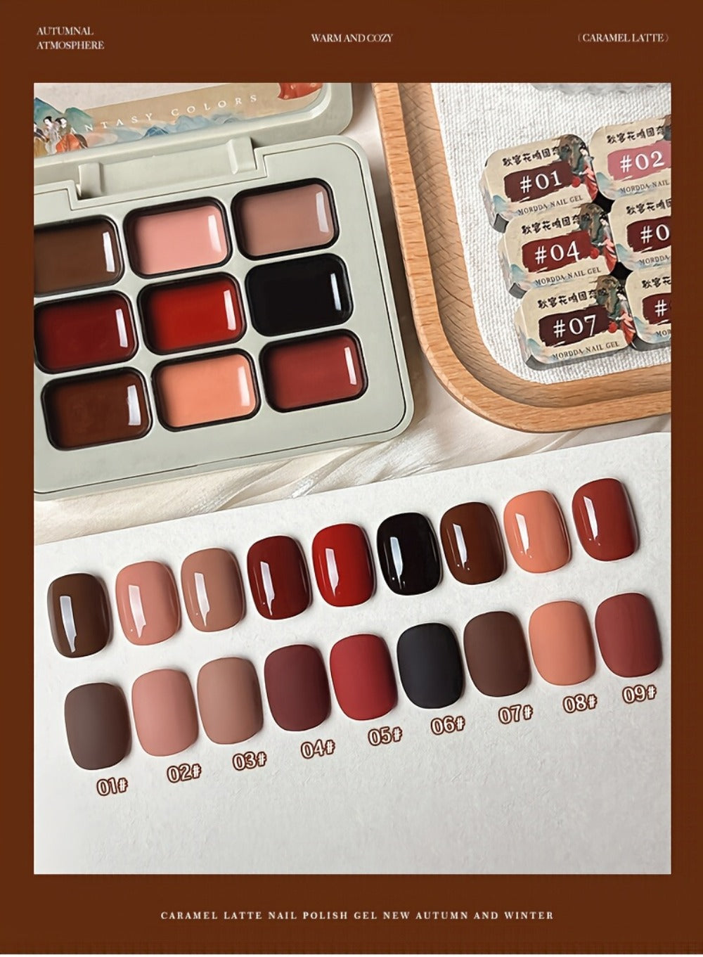 MORDDA 9psc Palette Solid Gel Polish Set, Autumn Harvest Collection, High Saturation, Long-Lasting, Alcohol-Free Gel Nail Polish Kit, For Home And Salon, Ideal For Christmas And Holiday Gifts
