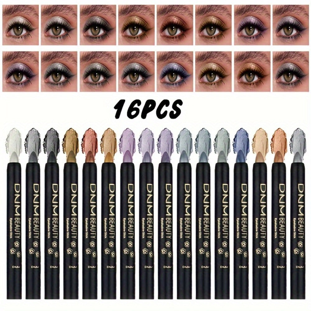 Eyeshadow Stick 16pcs Pearl Shimmer Matte Gel Eyeliner Pencil Set High Gloss Multi Color Blendable Eye Makeup for Women Party Holiday Valentine Gift