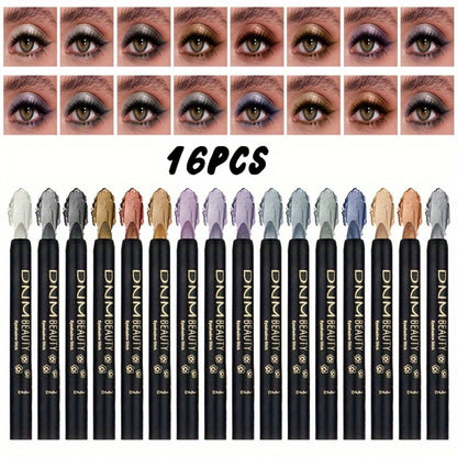 Eyeshadow Stick 16pcs Pearl Shimmer Matte Gel Eyeliner Pencil Set High Gloss Multi Color Blendable Eye Makeup for Women Party Holiday Valentine Gift
