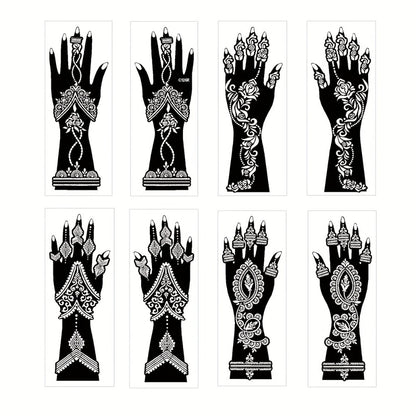 Tattoo Stencils 8-Piece Set Vintage Ramadan Henna-Style Designs | Reusable Body Art Stencils for Brides Bridal Party | Valentine's Day New Year Celebration Skin Decoration Stickers
