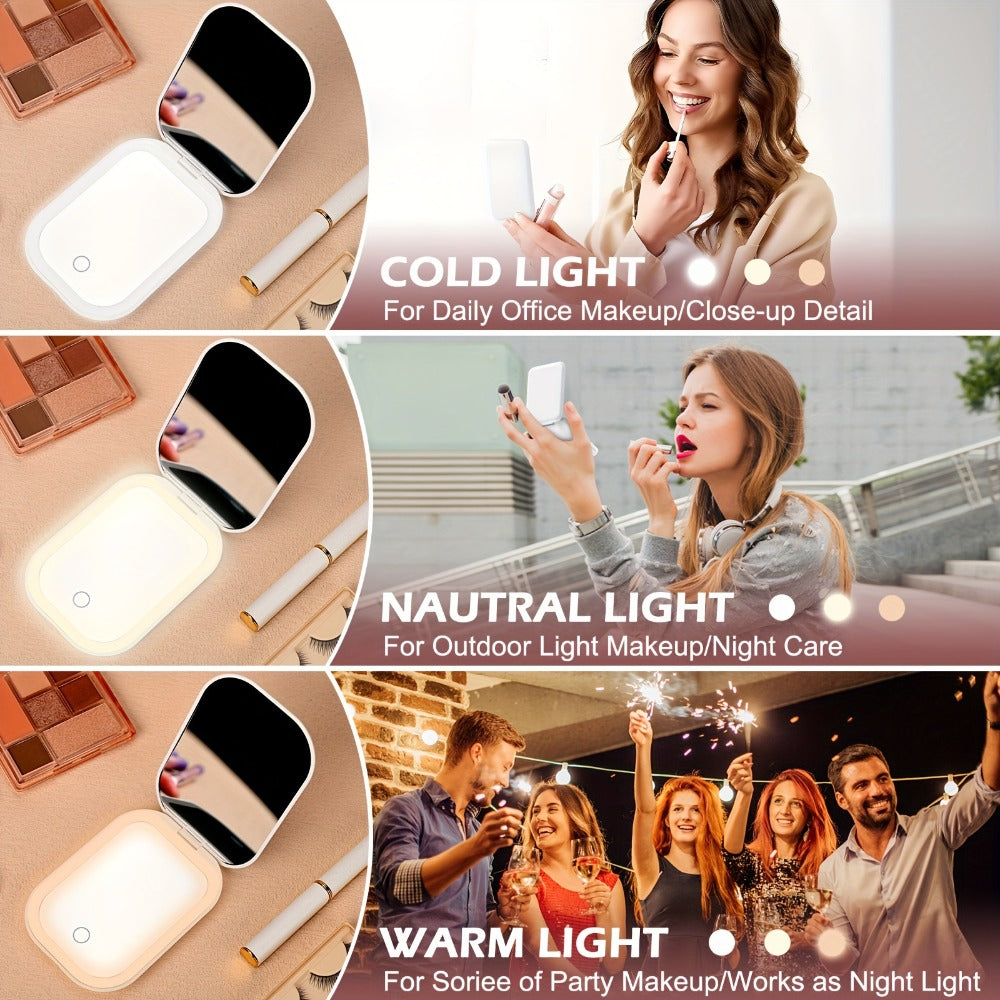 10X Travel Compact Mirror LED Magnifying Mirror With 1X/10X Magnification Small Hand Pocket Mirror, Dimmable Double Sided USB Rechargeable Touch Screen, Portable Tabletop Cosmetic, Small Lighted Mirror, Mothers Day Decorations