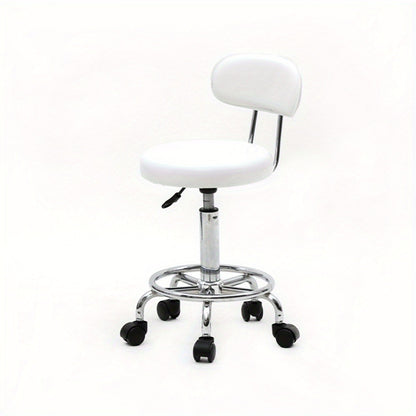 Adjustable Salon Stool with Backrest — 360-Degree Swivel, Height Adjustable, Professional Saddle & Round Style for Salon, Spa, Barber, Kitchen, Bistro, Black & White