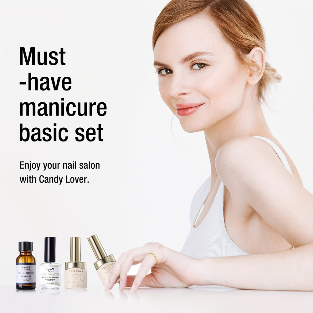 Nail Dehydrator & Primer Kit - Nail Prep Dehydrator, Bonding Primer, Gel Base Coat & Top Coat Set for Long-Lasting Gel Nail Polish, Home DIY & Salon Use
