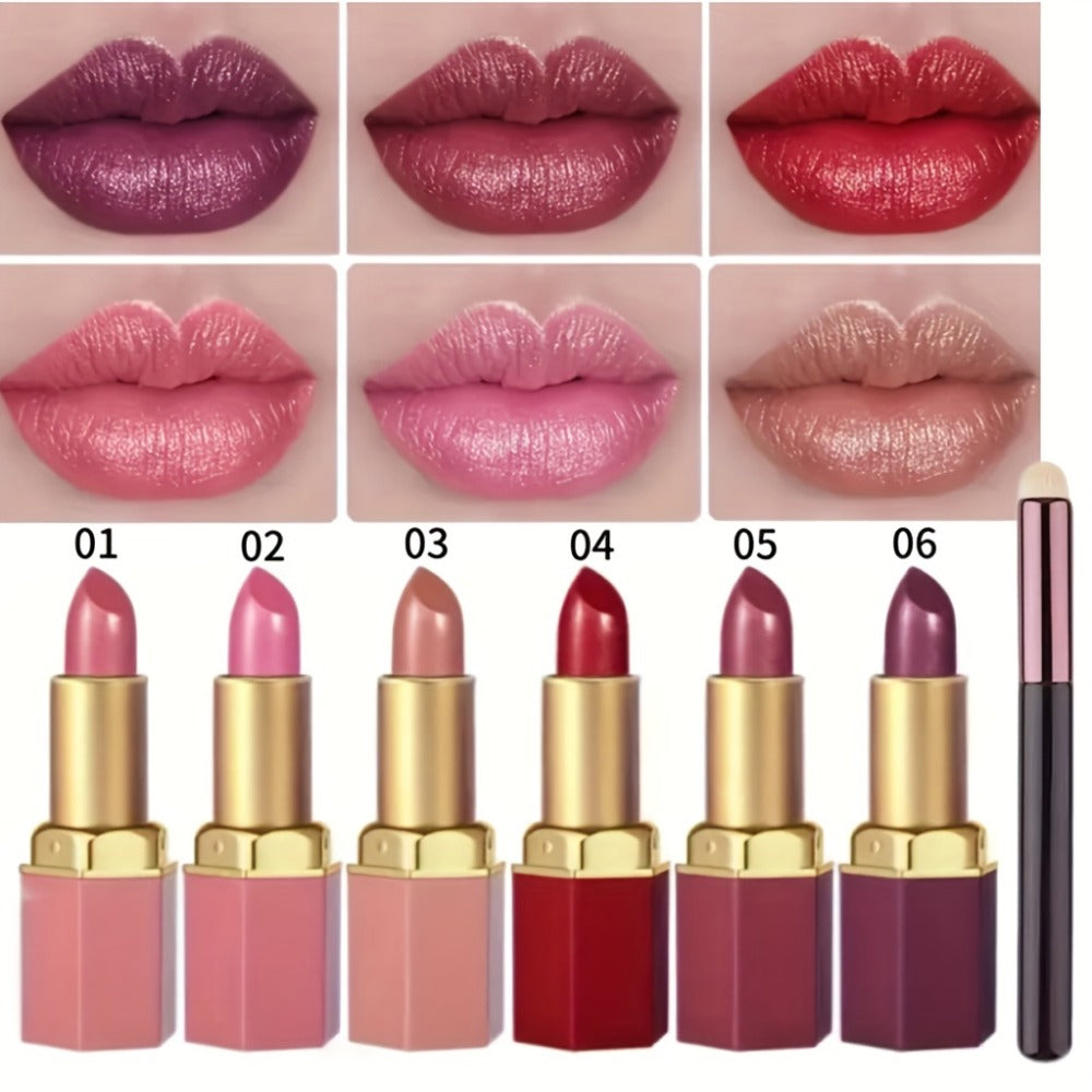 Cream Lipstick Set 6 Colors - Long Lasting Moisturizing Lip Color for All Skin Tones, Everyday & Party Makeup, Perfect Women's Gift