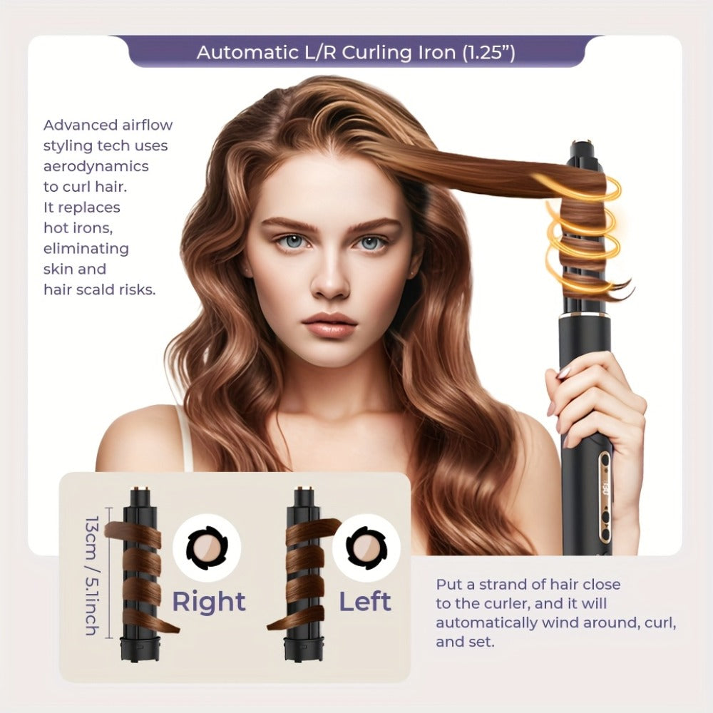 6-IN-1 Multi-Functional Hot Air Comb, Negative Ion Hair Dryer Brush And Styler, 110, 000 RPM High-speed, Frizz-free Hot Air for Rapid Drying, Air Styling Comb, Curling Iron, Straightener, Auto-winding Curling Rod, Foldable Handle, with A Storage Bag