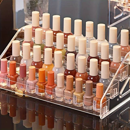 Acrylic Nail Polish Display Stand 4 Tier Transparent Organizer Rack Gel Polish Holder Makeup Shelf for Nail Studio Salon Home Countertop Storage No Assembly Tools Needed Formaldehyde-Free