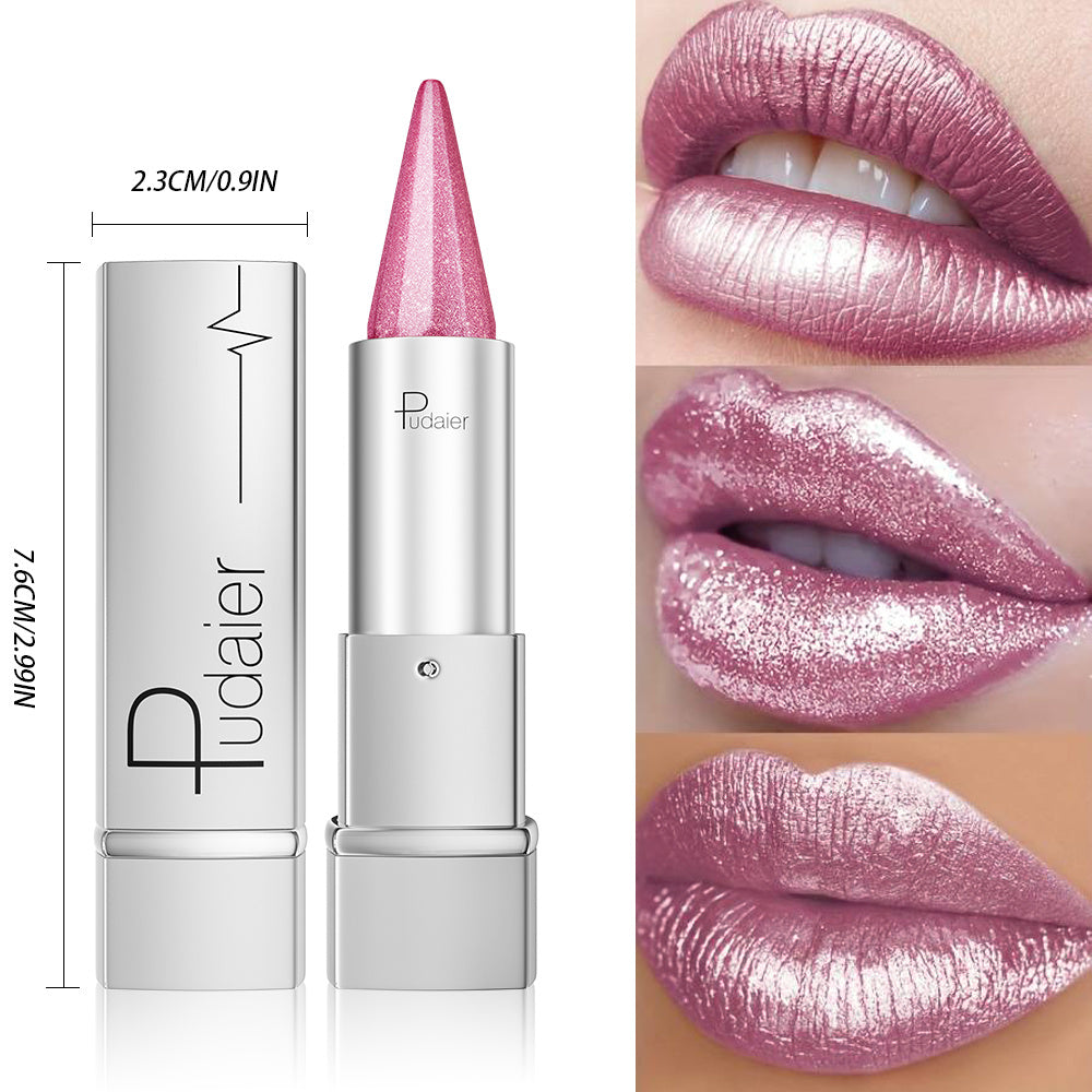 Pudaier Pearlescent, Sparkle, Lipstick for Women, Lightness, Lipstick Waterproof Long, Lipstick 24 Hours Long Lasting, Colorfast, Spring And Summer Elegant Fashion Cosmetics, Portable Travel Makeup