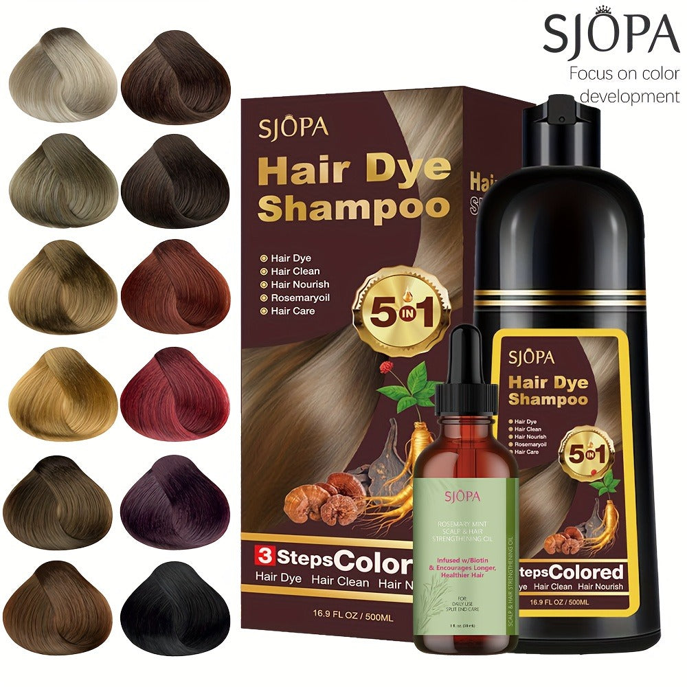 Hair Dye Kit – 3-in-1 Hair Dyeing Shampoo with Rosemary Oil & Squalane, Natural Plant-Based Formula, Gentle on Skin, Fast Color, Multi-Shade Home Hair Color Set