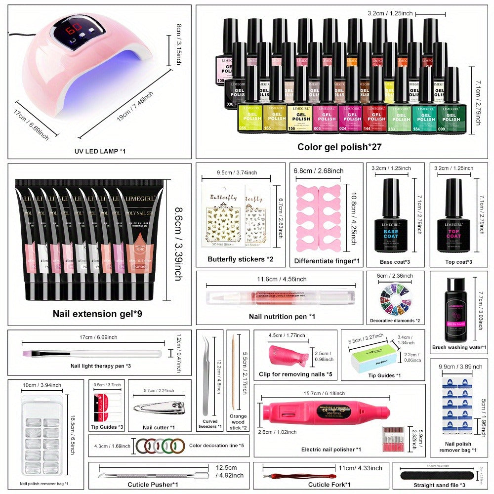 Limegirl Poly Gel Nail Kit: 36 Color Nail Polish Poly Gel Poly Gel with Nail Light Starter Set - Poly Gel Poly Gel Poly Gel Poly Gel Nail Extension Kit with Other Basic Poly Gel Nail Art Tools, Professional Poly Gel Nail Extension Kit for Beginners