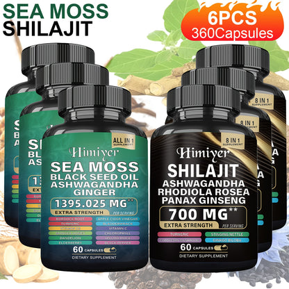 Sea Moss & Shilajit Capsules 12-in-1 Health Supplement - Sea Moss Bladderwrack Burdock Ashwagandha Black Seed Vitamin C D3 - Complete Wellness Formula for Energy & Immunity