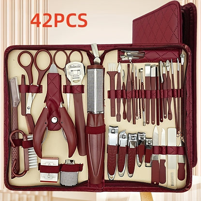 Professional Nail Pedicure Kit 42PCS Stainless Steel Nail Scissors Cuticle Nipper Ingrown Toenail Tools - Portable Travel Case Manicure Pedicure Set