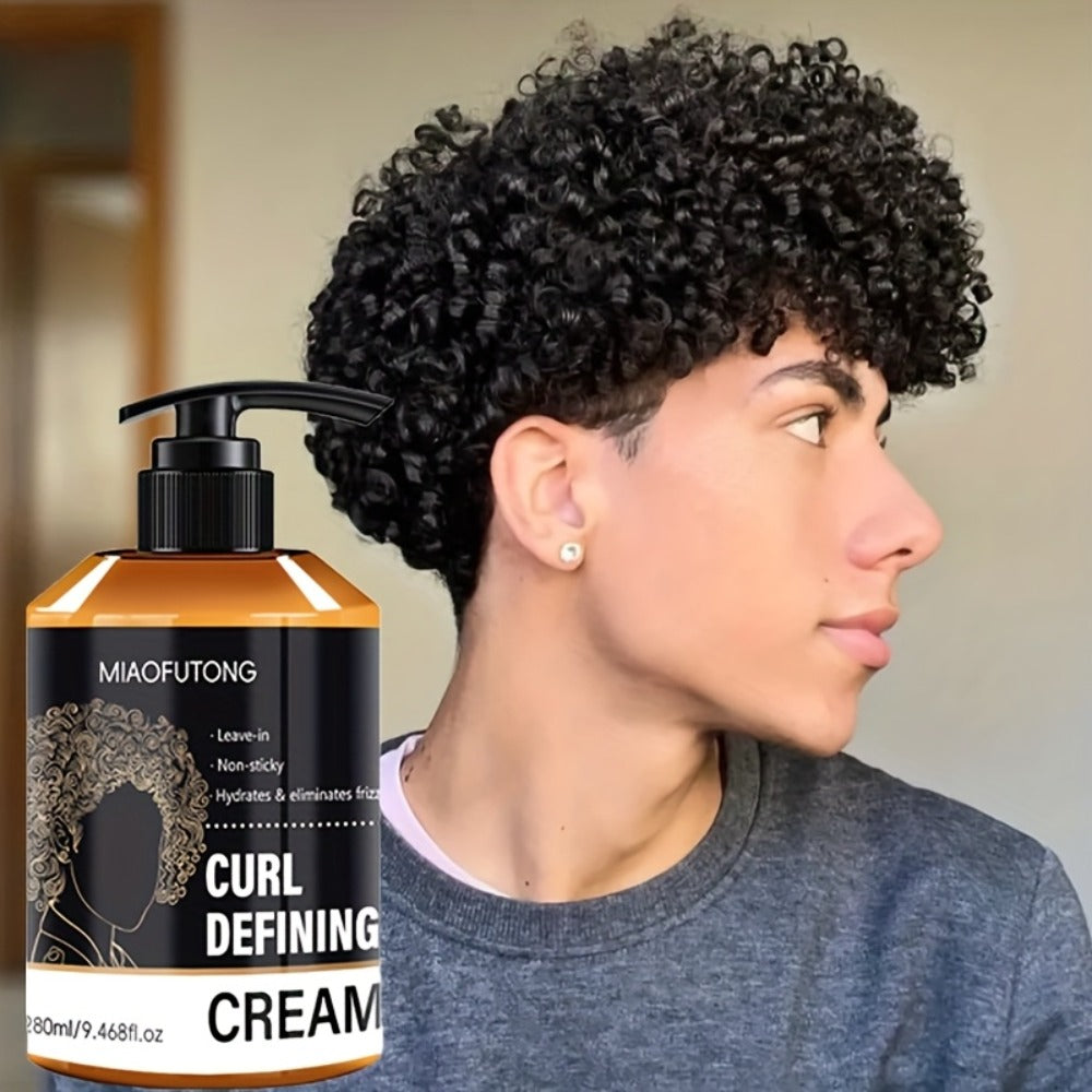 Curl Defining Cream for Men — Leave-In Styling Cream with Moroccan Argan Oil, Coconut Oil & Shea Butter, Bouncy Frizz-Free Waves, Long-Lasting Moisture & Hold, 280ml Hair Styling Treatment