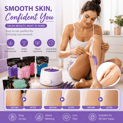 Hard Wax Beads for Hair Removal Full Body 1000g/2000g — Professional Waxing Kit with 20 Applicator Sticks, Low Melting Point Beginner-Friendly Depilatory Wax for Sensitive Skin, Unisex Women & Men