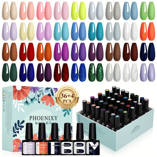 Gel Nail Polish Kit 40pcs - 36 Colors UV Gel Nail Set with Base Coat, Glossy & Matte Top Coat, Pink Blue Red Glitter Sequin Gel Polish for Home Manicure, Gifts for Women