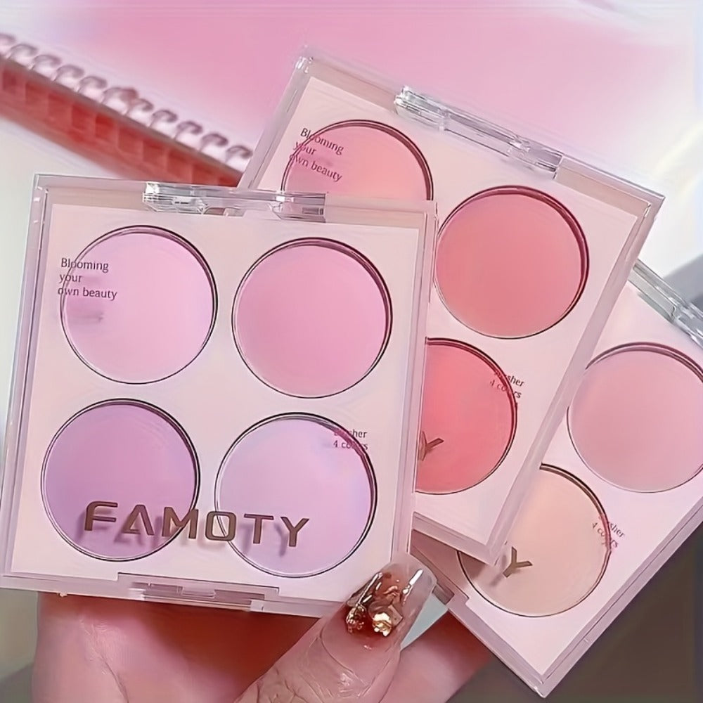 Blush Palette with Brushes Set - 4 in 1 Low Saturation Matte Powder, Soft Gradient Finish, Buildable Coverage for Cheeks & Eyes, Suitable for All Skin Tones, Natural Everyday Makeup Look