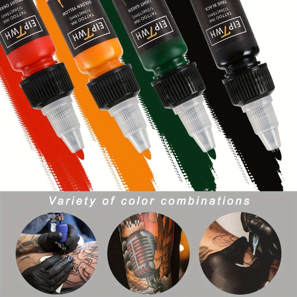 Tattoo Ink Set 14 Colors 15ml — EIPTWH Bright Vivid Pigments, Long-Lasting Formula, Safe for Skin, Complete Color Palette for Professional Artists & Beginners