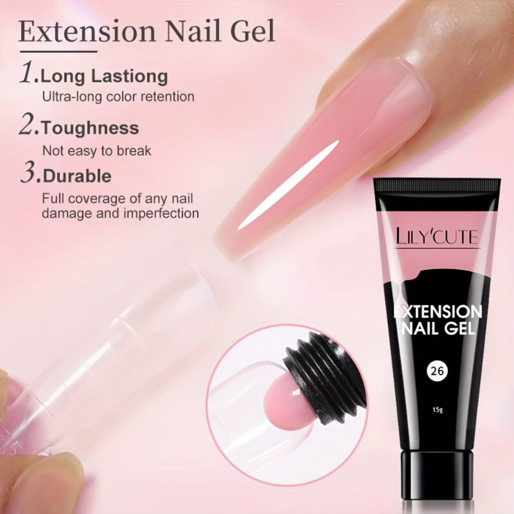 LILYCUTE 0.51oz 5pcs Quick Extension Gel Nail Polish Set in White, Nude, Pink, Acrylic, And Crystal for Nail Construction, Perfect for Manicure