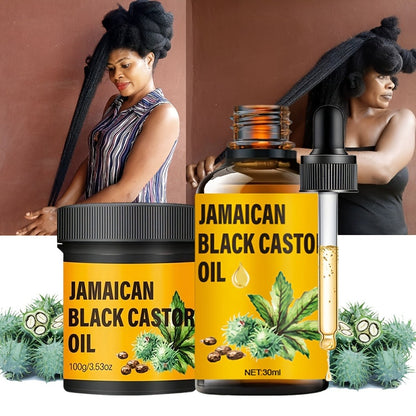 Jamaican Black Castor Oil Hair Care Set 2PCS - Pure Cold-Pressed Castor Oil & Hair Cream, Scalp Moisturizer, Strengthens & Nourishes All Hair Types for Healthier Growth