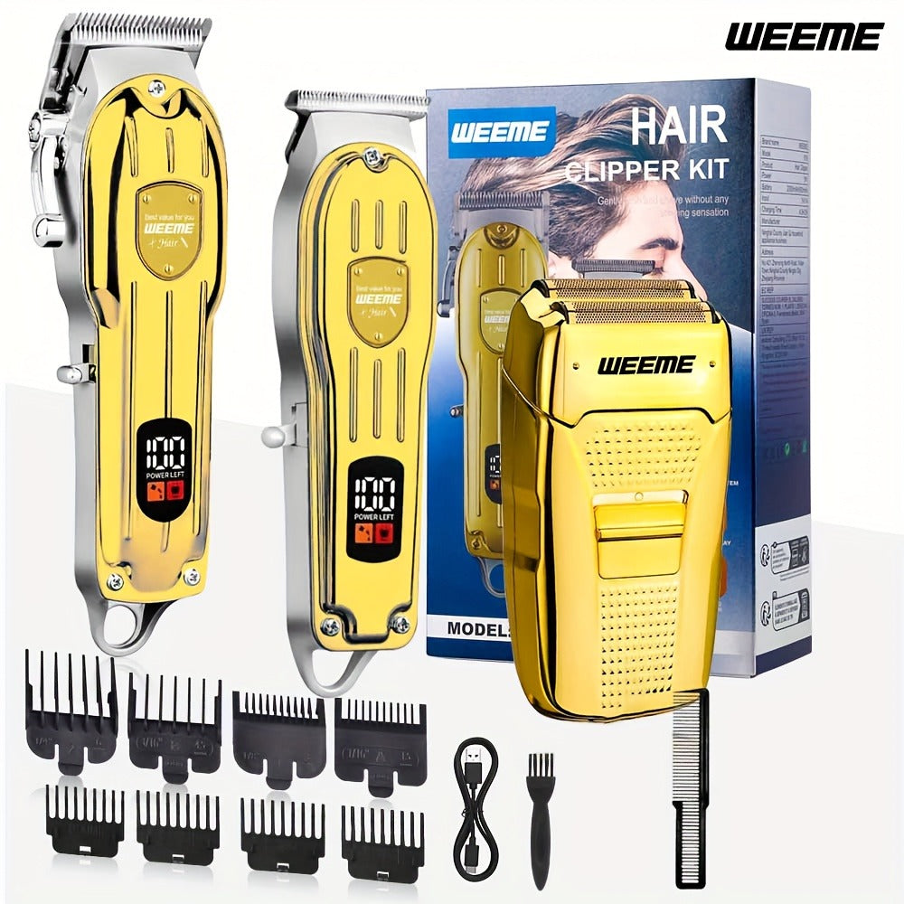 Men's Hair Clipper Set - Golden Series USB Rechargeable T-Blade Trimmer Kit with Combs & Cleaning Brush, 1pc 2pcs 3pcs Options, Gift for Men