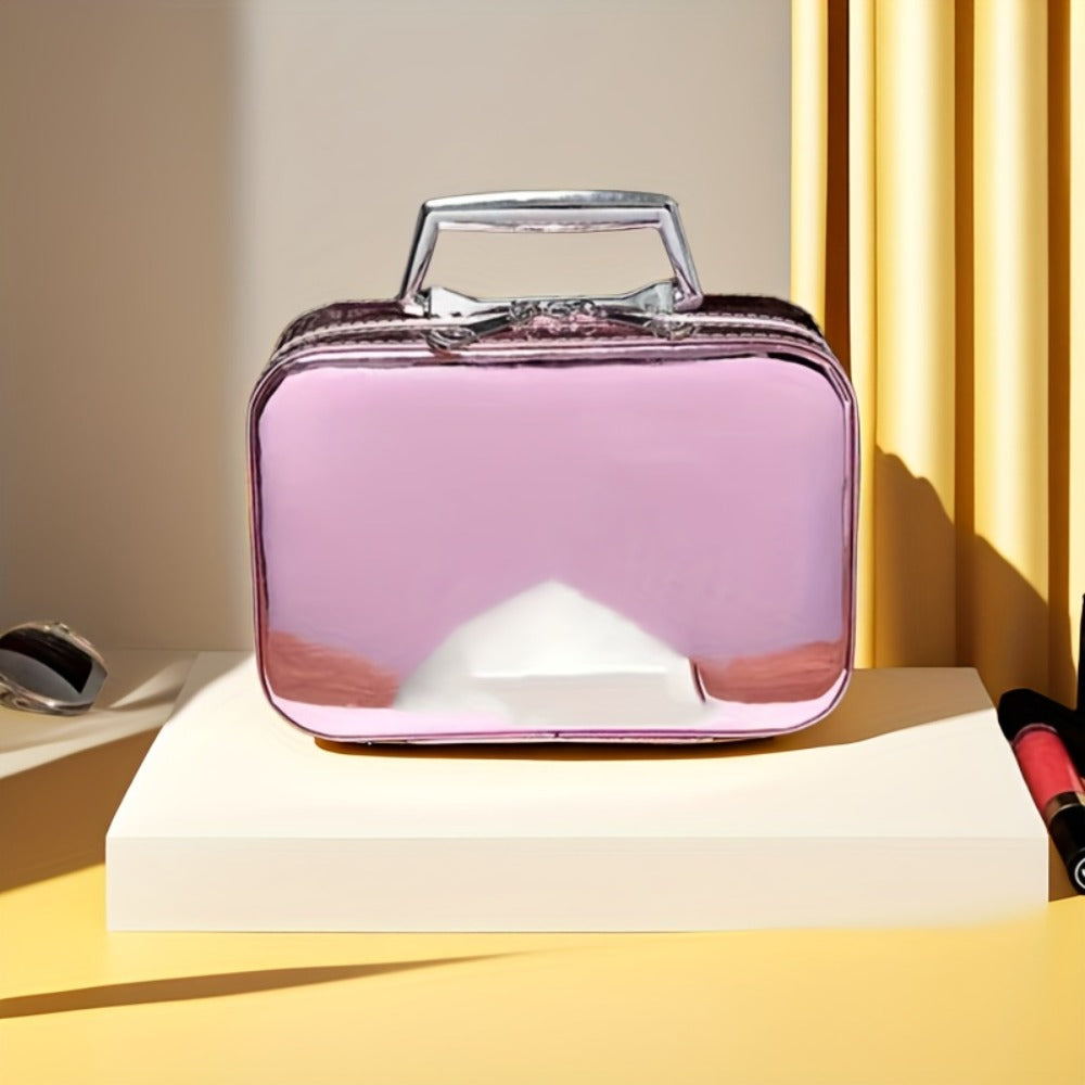 1pc Luxury Hard Shell Makeup Travel Case - Large Capacity Flat-Lay Organizer - Portable Glitter Storage Box for Women, Fits Inside Suitcase, Flash, Storage Bag