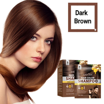 Hair Color Shampoo 3-in-1 Natural Hair Dye Deep Cleansing Moisturizing Gel Formula 10 Packs Portable Individual Packaging for Women Men Black Brown