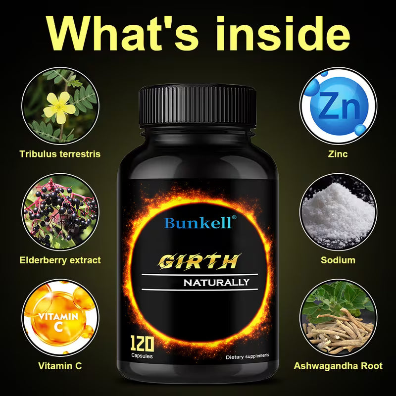 Ashwagandha Zinc Men's Girth & Vitality Supplement – 120 Capsules with Ashwagandha Root Extract, Zinc & Sodium for Daily Male Wellness, Stamina, and Performance Support