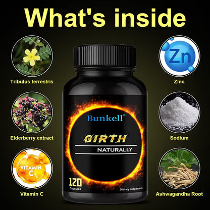 Ashwagandha Zinc Men's Girth & Vitality Supplement – 120 Capsules with Ashwagandha Root Extract, Zinc & Sodium for Daily Male Wellness, Stamina, and Performance Support