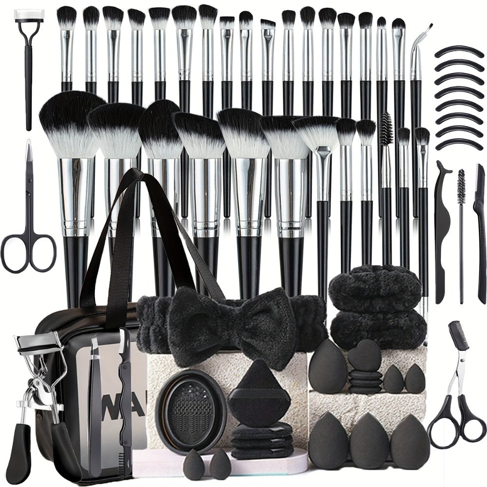 68pcs Makeup Tool Set, 30 Black Makeup Brushes, Wash Bowl Set, 17 Multifunctional Eyelash Makeup Tools, with Makeup Bag, Portable for Travel, Suitable for All Makeup Needs, Suitable for Women'S Daily Travel, Salon Specific