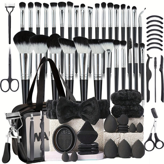 68pcs Makeup Tool Set, 30 Black Makeup Brushes, Wash Bowl Set, 17 Multifunctional Eyelash Makeup Tools, with Makeup Bag, Portable for Travel, Suitable for All Makeup Needs, Suitable for Women'S Daily Travel, Salon Specific